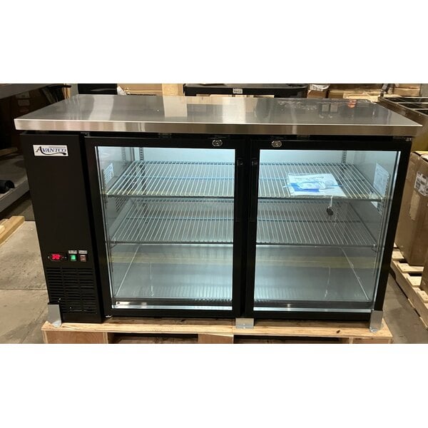 Scratch and Dent Avantco UBB-2G-HC 59" Black Counter Height Glass Door Back Bar Refrigerator with LED Lighting