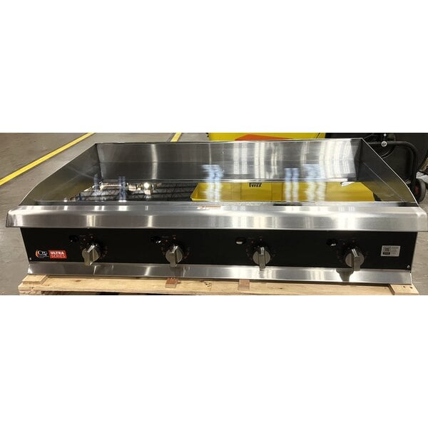 Scratch and Dent Cooking Performance Group GTU-CPG-48-L Ultra Series 48" Chrome Plated Liquid Propane 4-Burner Countertop Griddle - 120,000 BTU