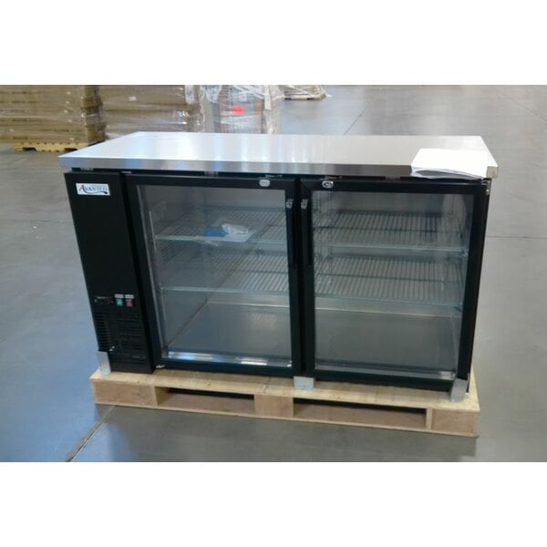 Scratch and Dent Avantco UBB-60G-HC 60" Black Counter Height Narrow Glass Door Back Bar Refrigerator with LED Lighting