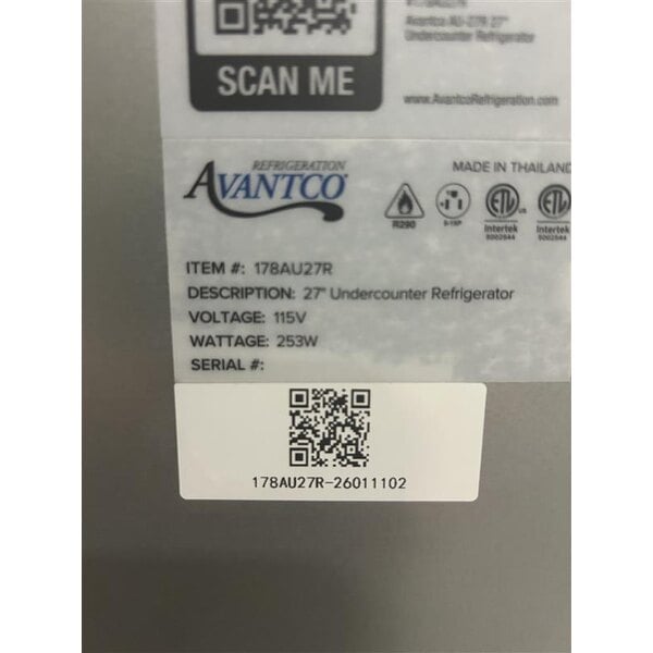 Scratch and Dent Avantco AU-27R 27" Undercounter Refrigerator