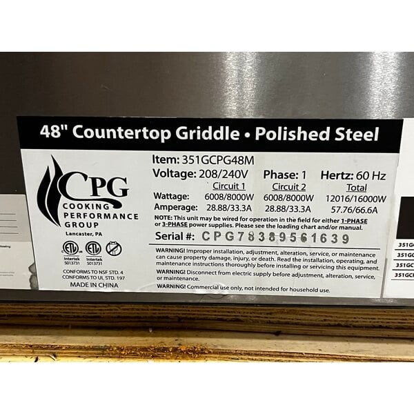 Scratch and Dent Cooking Performance Group G-CPG-48-M 48" Electric Countertop Griddle - 12,000W / 16,000W, 208 / 240V