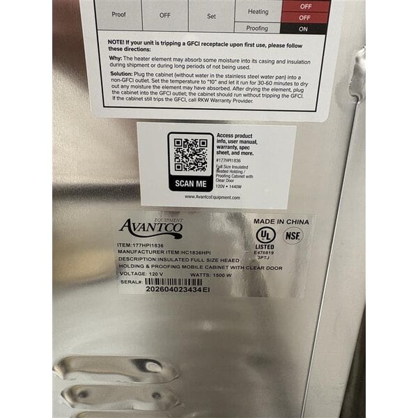 Scratch and Dent Avantco HPI-1836 Full Size Insulated Heated Holding / Proofing Cabinet with Clear Door - 120V