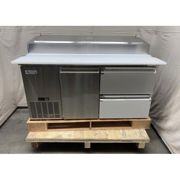 Scratch and Dent Avantco SSPPT-260B 60" 1 Door Refrigerated Pizza Prep Table with 2 Drawers