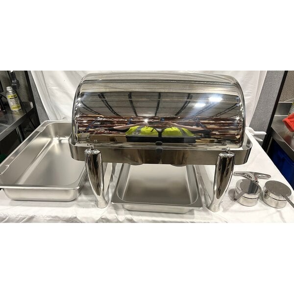 Scratch and Dent Acopa Heavy Weight 8 Qt. Dripless Full Size Stackable Stainless Steel Roll Top Chafer
