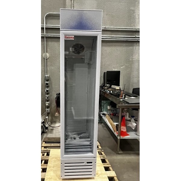 Scratch and Dent Galaxy GDN-5 16 9/16" White Swing Glass Door Merchandiser Refrigerator with Red, White, and Blue LED Lighting