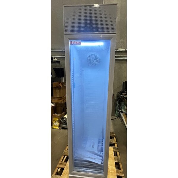 Scratch and Dent Galaxy GDN-5 16 9/16" White Swing Glass Door Merchandiser Refrigerator with Red, White, and Blue LED Lighting