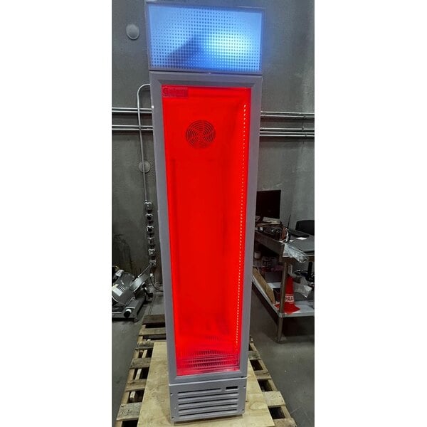 Scratch and Dent Galaxy GDN-5 16 9/16" White Swing Glass Door Merchandiser Refrigerator with Red, White, and Blue LED Lighting