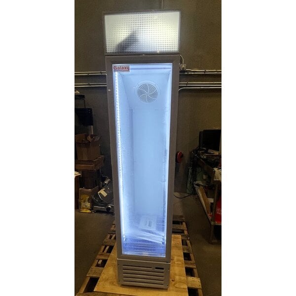 Scratch and Dent Galaxy GDN-5 16 9/16" White Swing Glass Door Merchandiser Refrigerator with Red, White, and Blue LED Lighting