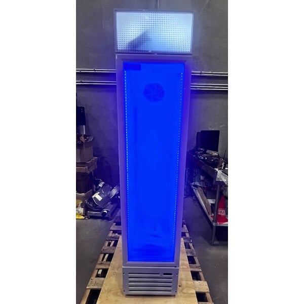 Scratch and Dent Galaxy GDN-5 16 9/16" White Swing Glass Door Merchandiser Refrigerator with Red, White, and Blue LED Lighting