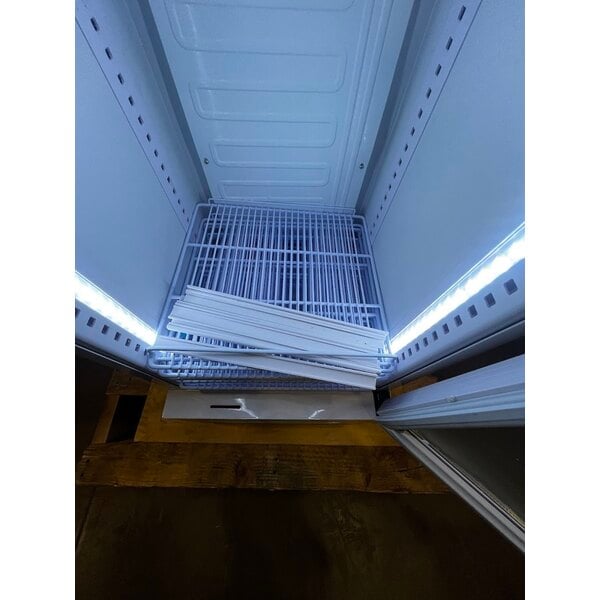 Scratch and Dent Galaxy GDN-5 16 9/16" White Swing Glass Door Merchandiser Refrigerator with Red, White, and Blue LED Lighting