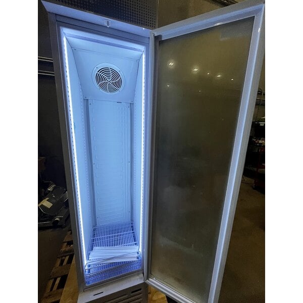Scratch and Dent Galaxy GDN-5 16 9/16" White Swing Glass Door Merchandiser Refrigerator with Red, White, and Blue LED Lighting