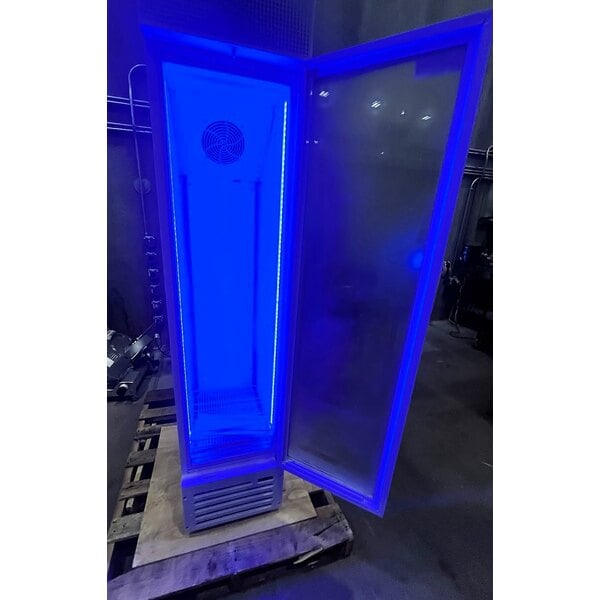 Scratch and Dent Galaxy GDN-5 16 9/16" White Swing Glass Door Merchandiser Refrigerator with Red, White, and Blue LED Lighting
