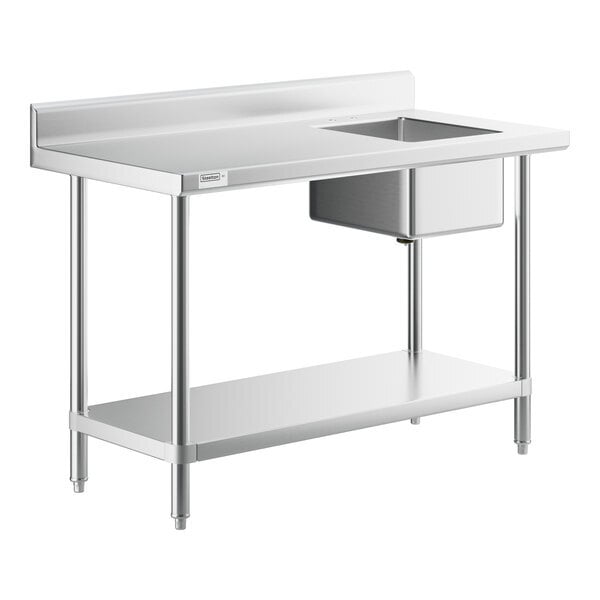 Scratch and Dent Steelton 30" x 60" 18 Gauge Stainless Steel Work Table with Sink - Sink on Right