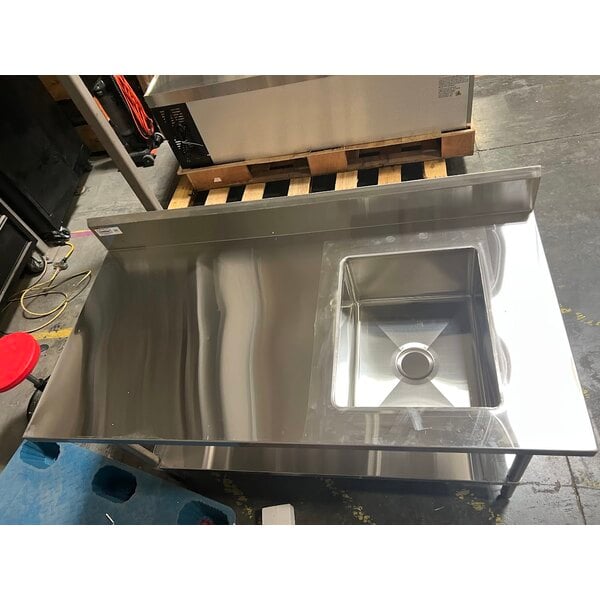 Scratch and Dent Steelton 30" x 60" 18 Gauge Stainless Steel Work Table with Sink - Sink on Right