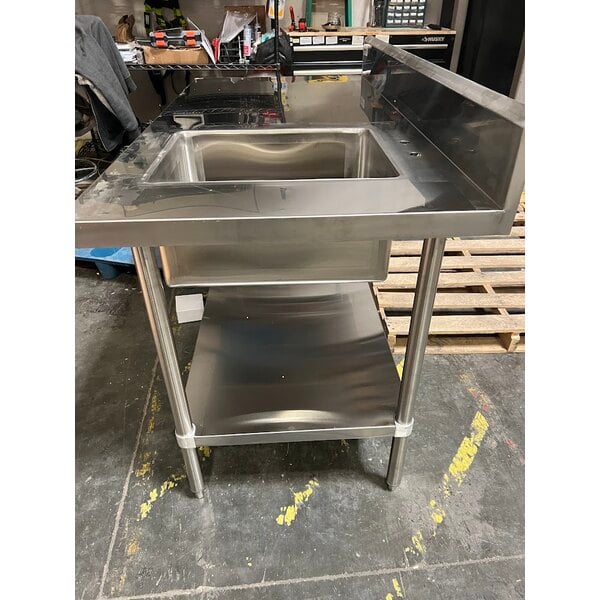 Scratch and Dent Steelton 30" x 60" 18 Gauge Stainless Steel Work Table with Sink - Sink on Right