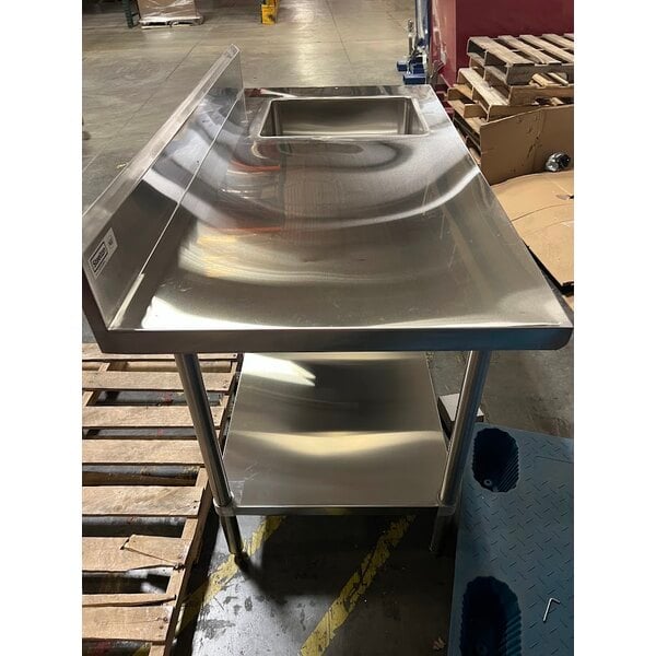 Scratch and Dent Steelton 30" x 60" 18 Gauge Stainless Steel Work Table with Sink - Sink on Right