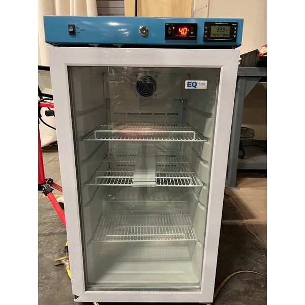 Scratch and Dent Summit Appliance ACR32G EQTemp ACR Series 3.17 Cu. Ft. White / Blue Compact Glass Door Reach-In Medical Refrigerator - 115V