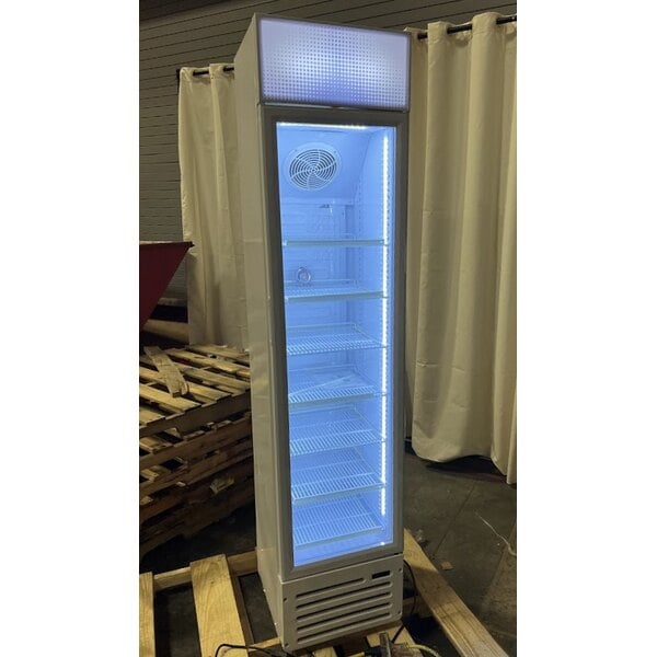 Scratch and Dent Galaxy GDN-5 16 9/16" White Swing Glass Door Merchandiser Refrigerator with Red, White, and Blue LED Lighting