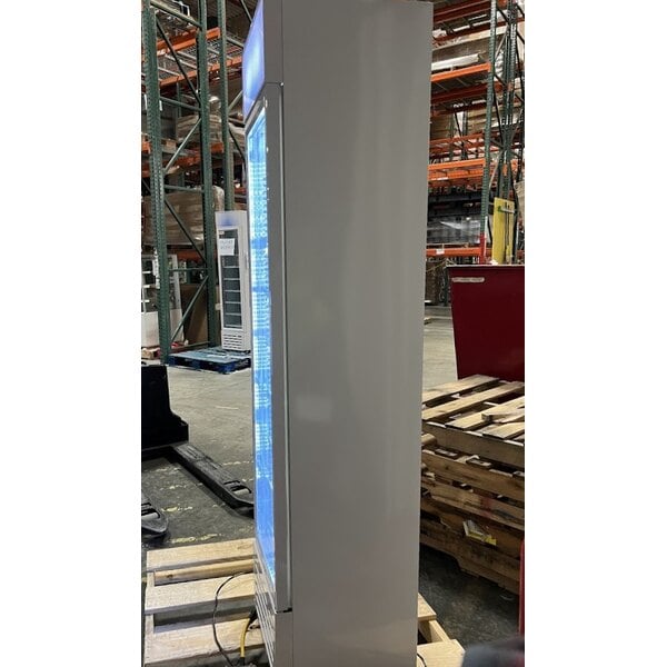 Scratch and Dent Galaxy GDN-5 16 9/16" White Swing Glass Door Merchandiser Refrigerator with Red, White, and Blue LED Lighting