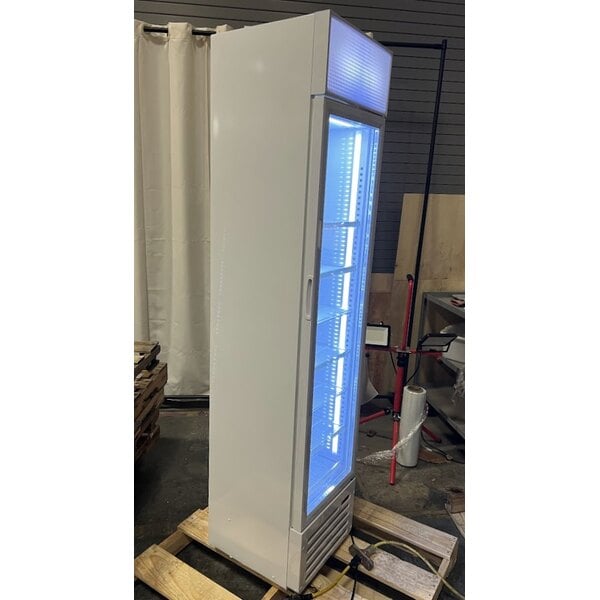 Scratch and Dent Galaxy GDN-5 16 9/16" White Swing Glass Door Merchandiser Refrigerator with Red, White, and Blue LED Lighting