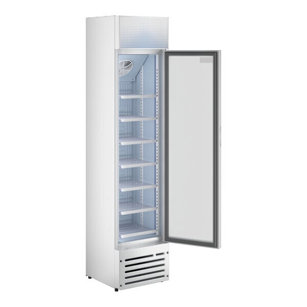 Scratch and Dent Galaxy GDN-5 16 9/16" White Swing Glass Door Merchandiser Refrigerator with Red, White, and Blue LED Lighting