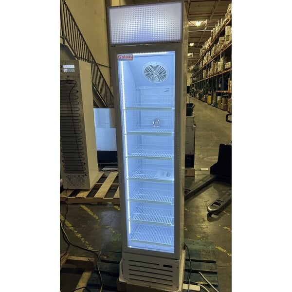Scratch and Dent Galaxy GDN-5 16 9/16" White Swing Glass Door Merchandiser Refrigerator with Red, White, and Blue LED Lighting