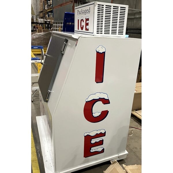 Scratch and Dent Leer 40ASL-R290 51" Outdoor Auto Defrost Ice Merchandiser with Slanted Front and Galvanized Steel Door