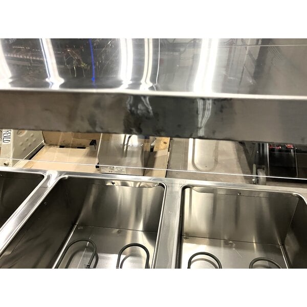 Scratch and Dent ServIt Four Pan Open Well Electric Steam Table with Partially Enclosed Base and Angled Sneeze Guard - 120V, 2000W