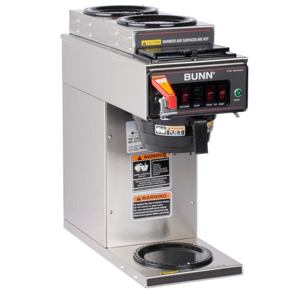 Scratch and Dent Bunn 12950.0213 CWTF15-3 Automatic 12 Cup Coffee Brewer with 2 Upper Warmers, 1 Lower Warmer, and Plastic Funnel - 120V