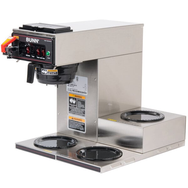 Scratch and Dent Bunn 12950.0212 CWTF15-3 12 Cup Automatic Coffee Brewer with 3 Lower Warmers and Hot Water Faucet - 120V