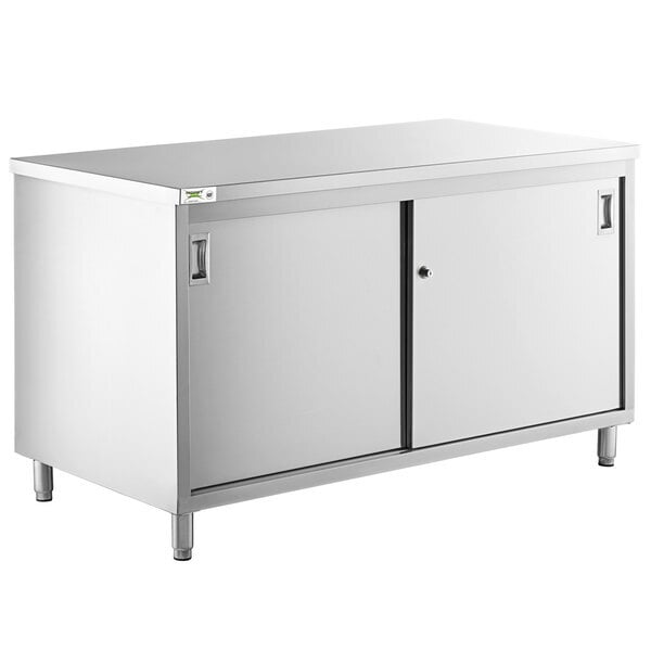Scratch and Dent Regency 30" x 60" 16 Gauge Type 304 Stainless Steel Enclosed Base Table with Sliding Doors and Adjustable Midshelf