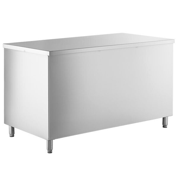Scratch and Dent Regency 30" x 60" 16 Gauge Type 304 Stainless Steel Enclosed Base Table with Sliding Doors and Adjustable Midshelf