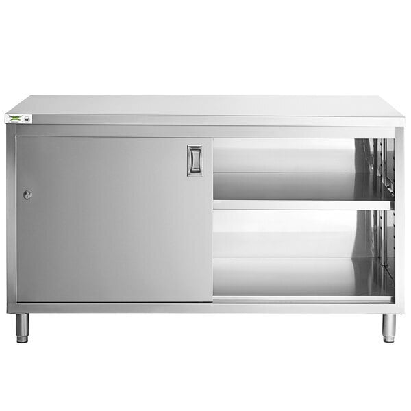 Scratch and Dent Regency 30" x 60" 16 Gauge Type 304 Stainless Steel Enclosed Base Table with Sliding Doors and Adjustable Midshelf