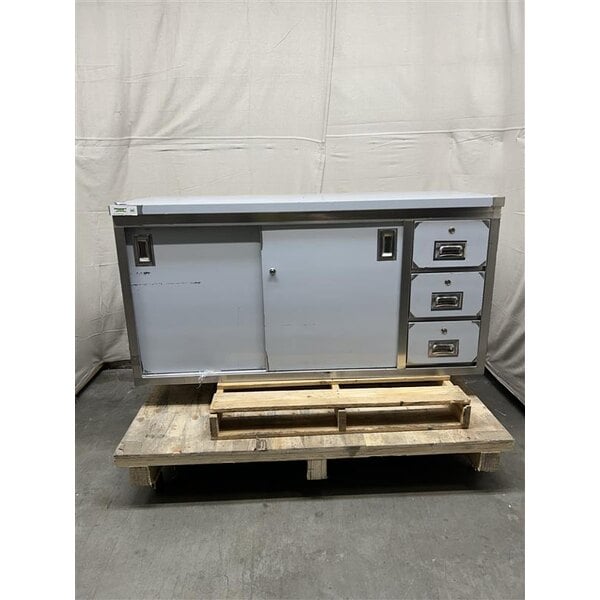 Scratch and Dent Regency 24" x 60" 16 Gauge Type 304 Stainless Steel Enclosed Base Sliding Door Table with Drawers