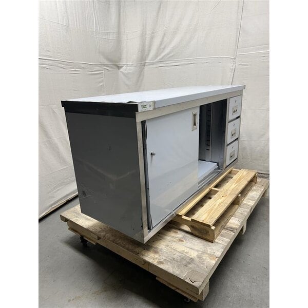 Scratch and Dent Regency 24" x 60" 16 Gauge Type 304 Stainless Steel Enclosed Base Sliding Door Table with Drawers