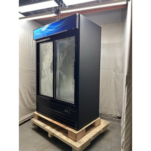 Scratch and Dent Avantco GDS-47-HC 53" Black Sliding Glass Door Merchandiser Refrigerator with LED Lighting