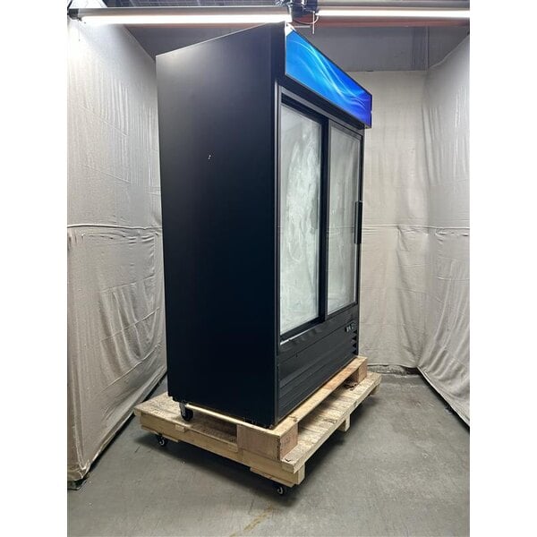 Scratch and Dent Avantco GDS-47-HC 53" Black Sliding Glass Door Merchandiser Refrigerator with LED Lighting