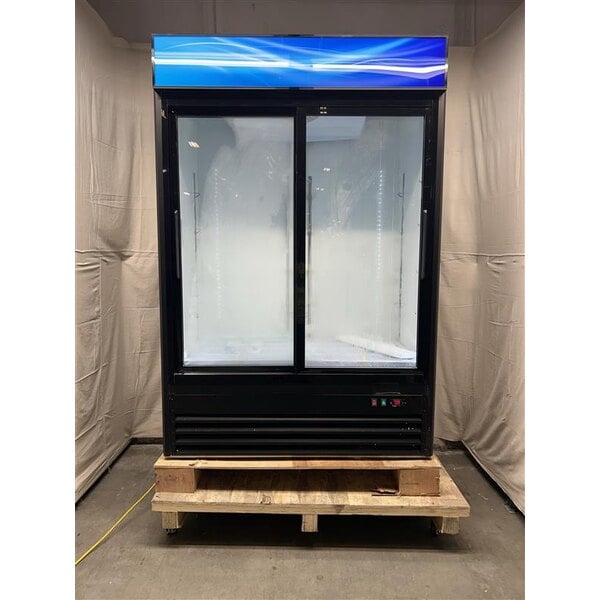 Scratch and Dent Avantco GDS-47-HC 53" Black Sliding Glass Door Merchandiser Refrigerator with LED Lighting
