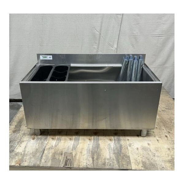 Scratch and Dent Regency 18" x 36" Stainless Steel Underbar Ice Bin with Bottle Holders - 119 lb.