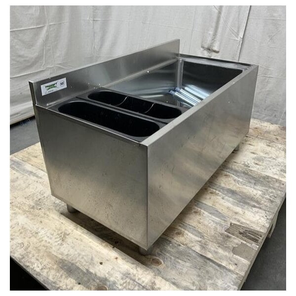 Scratch and Dent Regency 18" x 36" Stainless Steel Underbar Ice Bin with Bottle Holders - 119 lb.