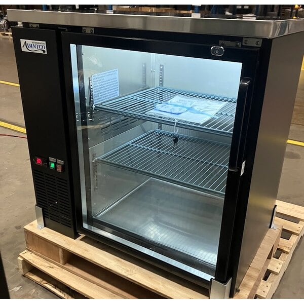 Scratch and Dent Avantco UBB-36G-HC 36" Black Counter Height Narrow Glass Door Back Bar Refrigerator with LED Lighting