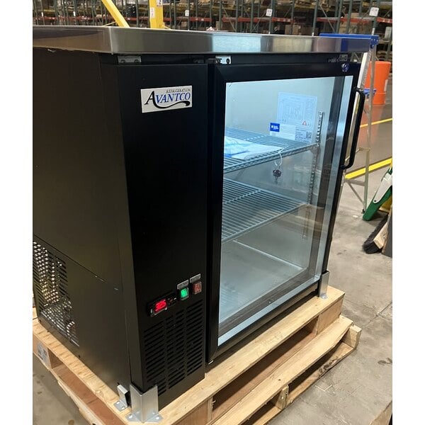 Scratch and Dent Avantco UBB-36G-HC 36" Black Counter Height Narrow Glass Door Back Bar Refrigerator with LED Lighting