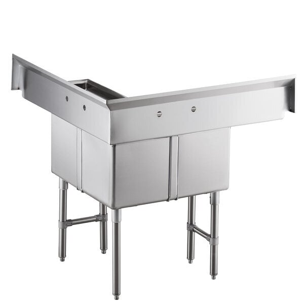 Scratch and Dent Regency 44 1/2" Three Compartment Commercial Corner Sink with Two 14" Drainboards