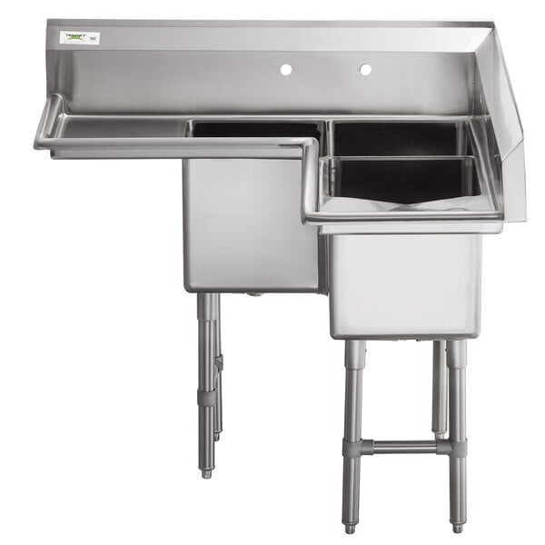 Scratch and Dent Regency 44 1/2" Three Compartment Commercial Corner Sink with Two 14" Drainboards