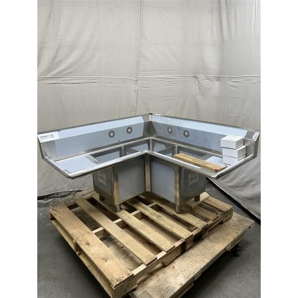 Scratch and Dent Regency 44 1/2" Three Compartment Commercial Corner Sink with Two 14" Drainboards