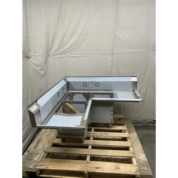 Scratch and Dent Regency 44 1/2" Three Compartment Commercial Corner Sink with Two 14" Drainboards