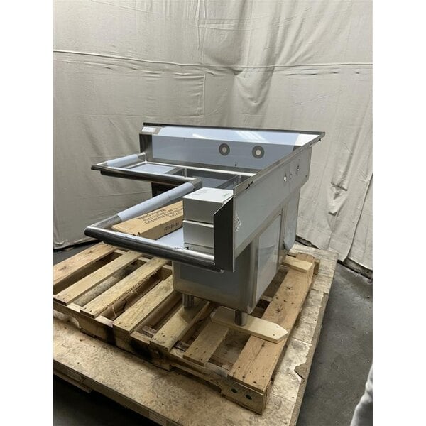 Scratch and Dent Regency 44 1/2" Three Compartment Commercial Corner Sink with Two 14" Drainboards