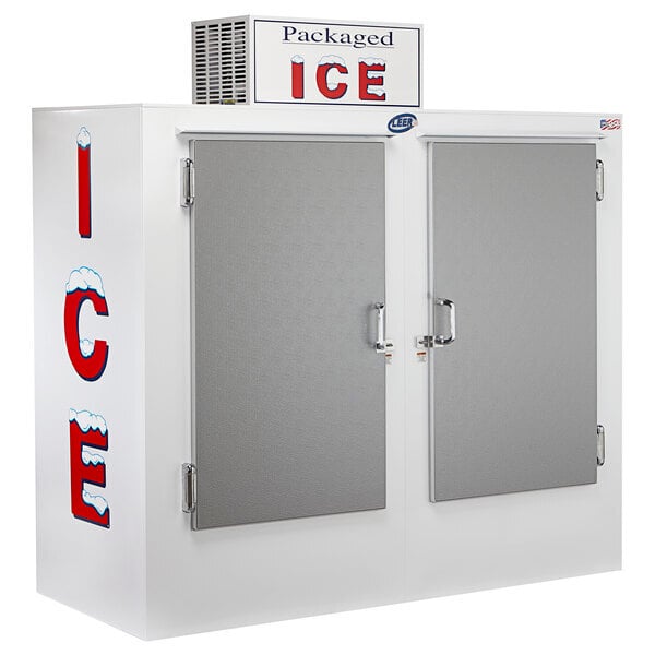 Scratch and Dent Leer 60AS-R290 73" Outdoor Auto Defrost Ice Merchandiser with Straight Front and Galvanized Steel Doors