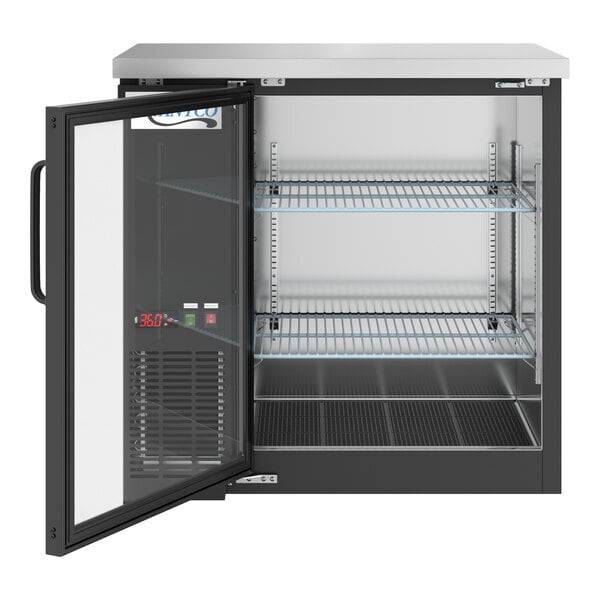 Scratch and Dent Avantco UBB-36G-HC 36" Black Counter Height Narrow Glass Door Back Bar Refrigerator with LED Lighting
