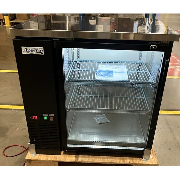 Scratch and Dent Avantco UBB-36G-HC 36" Black Counter Height Narrow Glass Door Back Bar Refrigerator with LED Lighting